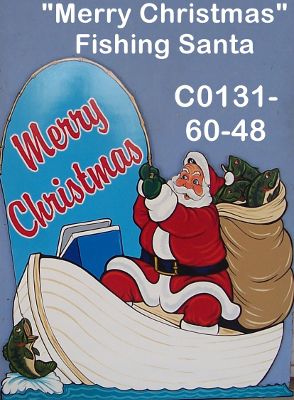C0131"Merry Christmas" Fishing Santa